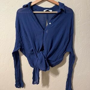 Zara Navy Tie-Front Blouse